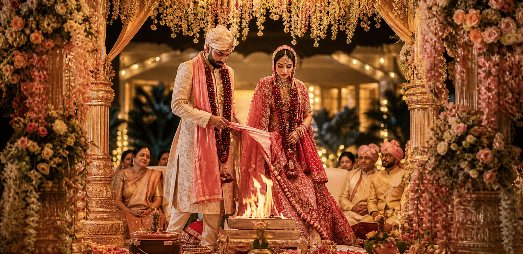 Indian wedding couple during pheras ceremony